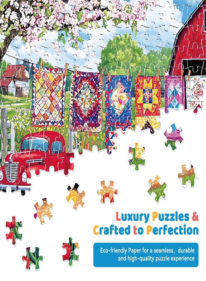 EIYRURU 300 Piece Jigsaw Puzzle for Adults - Springtime Farmyard Delight with Quilts & Tulips- Challenging and Relaxing Puzzle for Game Nights, Gifts & Home Décor (20.5" × 15") - Image 3